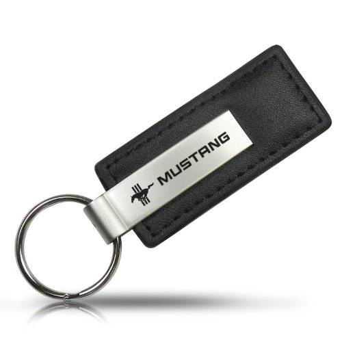 Au-Tomotive 골드, Inc. 포드 머스탱 Tri-Bar 로고 블랙 가죽 키링, 열쇠고리, 키체인