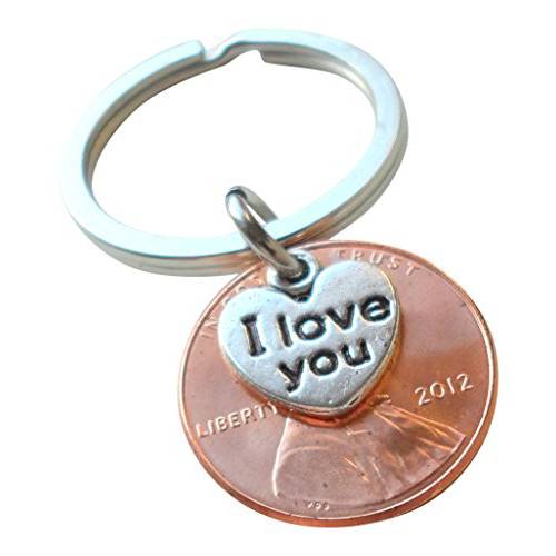 I Love You Heart 장식 레이어드 Over 2012 Penny 키체인,키링,열쇠고리, 8 year 기념일 선물, 생일 선물, 커플 키체인,키링,열쇠고리