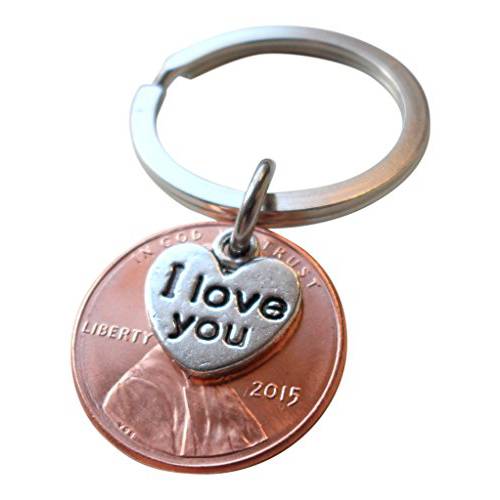 I Love You Heart 장식 레이어드 Over 2015 Penny 키체인,키링,열쇠고리, 5 year 기념일 선물, 생일 선물, 커플 키체인,키링,열쇠고리