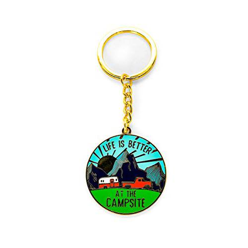 Camco Life is 보다나은 at The Campsite 해돋이 Keychain-Gold 링 차량용 포브 and 키 (53289)
