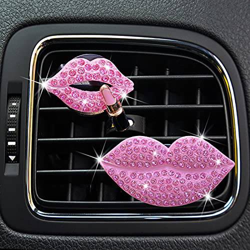 크리스탈 Lips 자동차 clip，Sexy Lips Bling 자동차 장식 에어 벤트 클립,핀 큐빅 자동차 인테리어 악세사리 다이아몬드 자동차 장식  걸스& Women（pink）