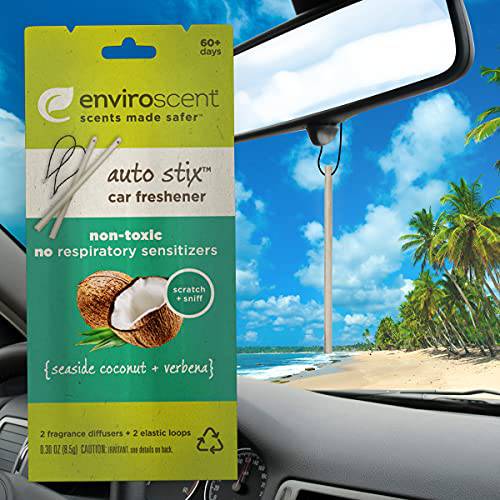 Enviroscent Non-Toxic 걸수있는 자동차 방향제, 탈취제 (해안 코코넛+  버베나) 3 팩 6 오토 Stix | 디퓨저 에센셜 유화