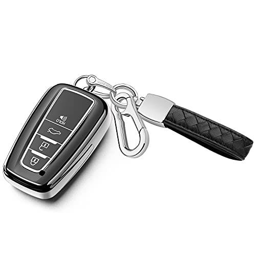 Tukellen 토요타 키포브, 스마트키 커버 키체인,키링,열쇠고리 키 케이스 커버 보호 호환가능한 2018 2019 2020 2021 토요타 RAV4 캠리 코롤라 아발론 C-HR 프리우스 GT86 하이랜더 (Only 키리스 go)-Silver