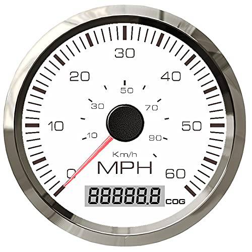 ELING 85mm 보트 GPS 속도계 0-60MPH 선회 라이트 선박 자동차 오토바이 (화이트+ 스테인레스 스틸)