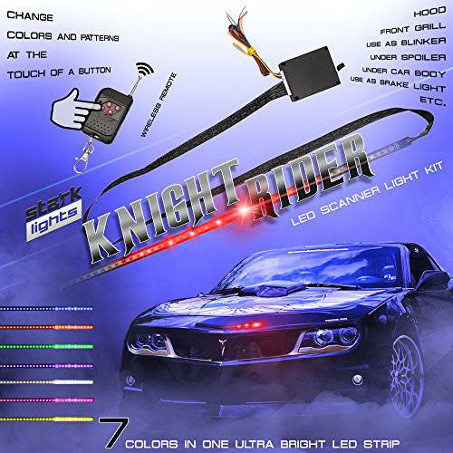48 LED RGB Knight 라이더 스캐너 DRL 멀티 컬러 플래시 자동차 손전등, 플래시 라이트 7 컬러 범용 라이트 키트 스트립 22 인치