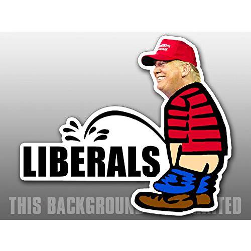 Trump Pissing Liberals 모양 스티커 (Funny Peeing GOP Calvin)