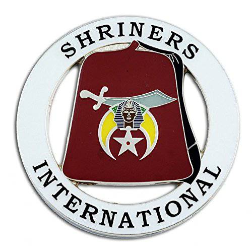 Shriners 인터네셔널 Fez 라운드 프리메이슨 오토 엠블렘, 앰블럼 - [ 화이트& Red][3’’ 직경]