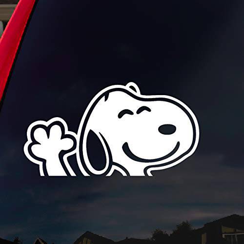 SoCoolDesign Peanuts Cartoon Dog Waving 차량용 트럭 노트북 스티커 데칼 8 와이드 화이트