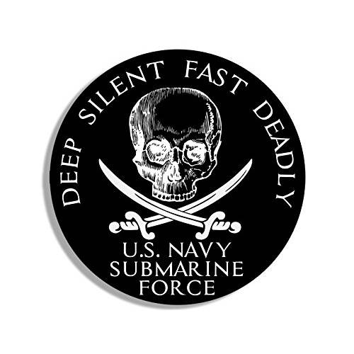 라운드 US 네이비 Submarine 포스 딥 무소음 고속 Deadly 스티커 (Sub Naval 해골)