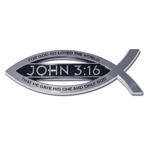 Elektroplate Christian Fish John 3 16 구절 크롬 오토 엠블램, 앰블럼