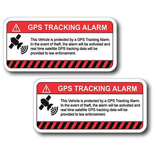 (2 팩) This 차량 보호 by GPS 트래킹 경고 스티커 - 데칼 셀프 접착 사인 4 x 2 비닐  UV Resistent