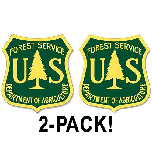 American Vinyl 2-Pack: 2.5 인치 그린 and Yellow US Forest 서비스 쉴드 스티커 (세트 foresty 로고 등산)