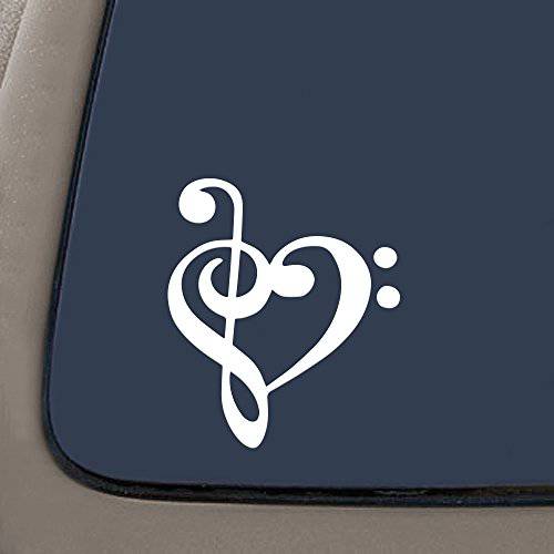 NI167 Heart 음악 노트 범퍼 스티커 데칼 차량용 창문 | 4 X 4.5 | 프리미엄 퀄리티 화이트 비닐 데칼