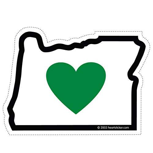 Heart in Oregon  스티커 3.5 인치 | or State 모양 라벨| 사용 to 머그잔 폰 노트북 물병, 워터보틀 데칼 쿨러 범퍼 | 그린 Heart 포틀랜드 Ducks Beavers 503 트리 수사슴 홈 Love Mt 후드 PNW PCT