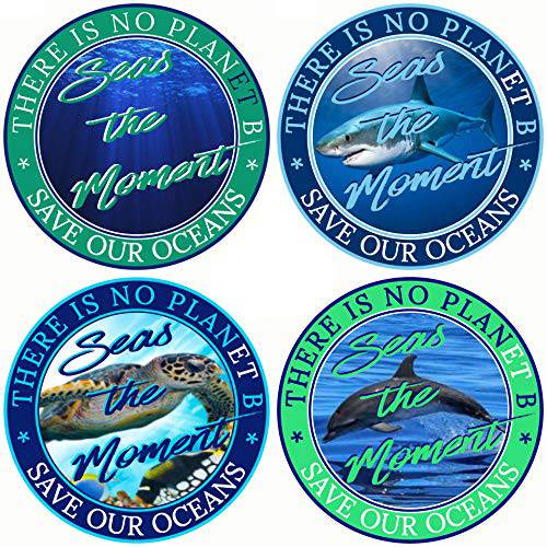Save The Oceans&  시솔트 Life 스티커 4-Pack (오션 터틀 Dolphin& Shark 4 PK) 비닐 데칼 세트 | 스탑 온도 체인지 Democrats Vote 조 바이든 Kamala Harris Vice-President 보다나은 Than 자석 3 x 3