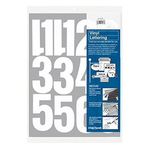 Chartpak Self-Adhesive Vinyl Numbers 4 인치 하이 화이트 23 Per 팩 01196