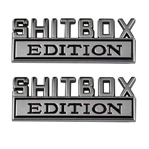 2pcs 메탈 Shitbox 에디션 차량용 엠블렘, 앰블럼 배지 3D 스티커 데칼 호환가능한 F-150 F250 F350 실버라도 1500 2500 3500 (크롬)