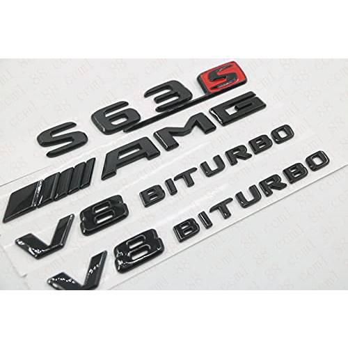LUOWAN 블랙 S63S AMG V8 BITURBO 트렁크 데칼 엠블렘, 앰블럼 배지 ForBenz W222 S63 S63s AMG (광택 블랙 S63S)