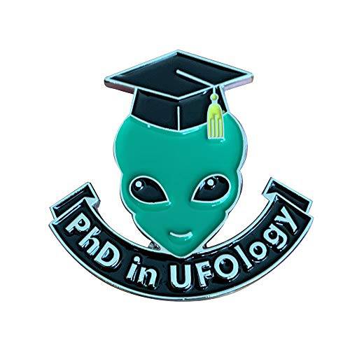 프라임 Creations Alien 핀, UFO 핀, Funny 핀S,  에나멜 핀 | PHD in UFOlogy | 에나멜 핀S 백팩, 모자 핀, 밈 핀S, 쿨 핀S, 귀여운 핀S, 버튼 핀