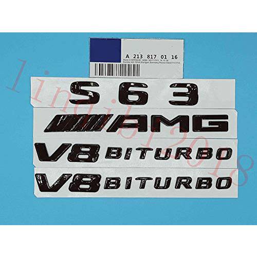 LUOWAN 광택 블랙 호환 S63AMG+ V8 BITURBO 트렁크 Embl 배지 스티커 forAMG 2017-2020