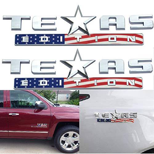 (세트 of 2) Muzzys 아메리칸 깃발 Texas 에디션 엠블렘, 앰블럼 배지 3M 범용 부착형, 스티커, FITS 실버라도, 시에라, 펜더, 테일게이트, 도어, 자동차, 트럭, 레드 화이트 AND 블루