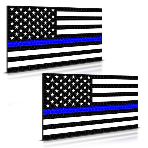2PC 반사 Thin 블루라인 자동차 마그넷 - 5x3 인치 - 블루 라인 아메리칸 깃발 자석 트럭 Law Enforcement Police Cop 블루 Lives Matter 후면 The 블루 패트리어트 줄무늬 범퍼