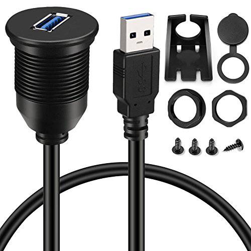 BATIGE  싱글 포트 USB 3.0 Male to USB 3.0 Female 차량용 마운트 플러시 케이블 방수 차량용 트럭 보트 오토바이 대쉬보드 패널 - 6ft
