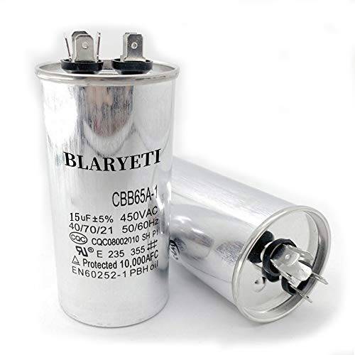 BLARYETI CBB65 15uF 모터 런닝 콘덴서 시작 콘덴서  에어컨 AC 450V/ 370V/ 250V 50/ 60Hz 5%