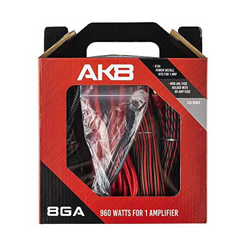 DS18 AK8 Complete 8 게이지 CCA 앰프 설치 배선 키트 - Ampkit Helps Make 커넥션, 가져옵니다 파워 to Your 라디오, 서브우퍼, 스피커 슈퍼 플렉스 와이어 - 960W 1 앰프