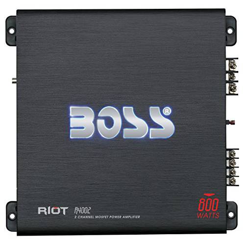 보스 오디오 시스템 R4002 - Riot 800 와트, 2 채널, 2 4 옴 안정된 Class AB, 풀 레인지, 브리지가능, 모스펫 자동차 앰프 리모컨 서브우퍼 컨트롤