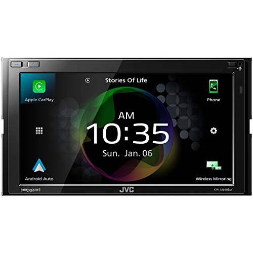 JVC KW-M865BW 빌트인 Wi-Fi 무선 CarPlay 안드로이드 오토, 6.8 LCD 터치스크린 디스플레이, AM/ FM, 블루투스, MP3 플레이어, USB 포트, 더블DIN, 13-Band EQ, SiriusXM 자동차 라디오