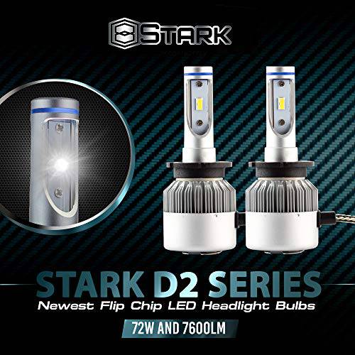 Stark D2 Series 72W 7600LM D2S/ D2R/ D2C LED 6000K 화이트 플립 칩 헤드라이트,전조등 교체용 HID 제논 전구