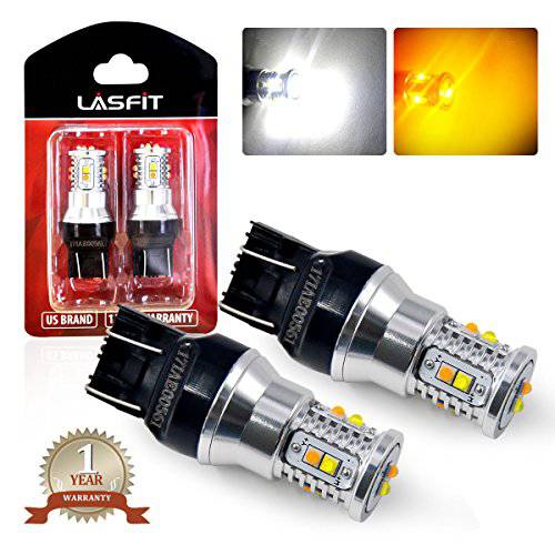 LASFIT  듀얼 컬러 7443 7444 992 T20 전환 화이트/ 노란색 LED 전구 (Need 저항기) 극성 프리 익스트림 브라이트 낮 런닝 라이트, 주차 라이트, 회전 신호 깜박이 라이트 (팩 of 2)