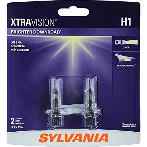SYLVANIA - H1 SilverStar - 고성능 할로겐 헤드라이트전구, 전조등 하이빔 로우 빔 and Fog 교체용 전구 Brighter Downroad Whiter 라이트 포함 2 전구