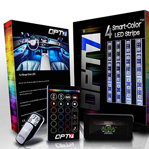OPT7 Aura 인테리어 차량용 라이트 LED 스트립 Kit-16 Smart-Color 사운드싱크 도어 어시스트 Show 패턴 and Remote-Accent 언더대시 풋웰 바닥 6pc 이중 Row