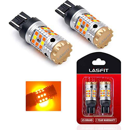 LASFIT CANBUS 안티 하이퍼 플래시 7443 7444 T20 듀얼 컬러 전환 LED 노란색 방향지시등 깜박이 전구, 화이트 낮 런닝 주차 라이트, No 부하저항기 Need, 스탠다드 소켓 (팩 of 2)