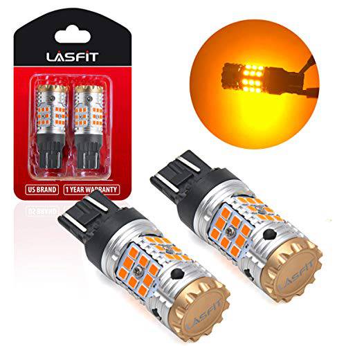 LASFIT CANBUS Ready 7443 7444 T20 LED 방향지시등 깜박이 전구 안티 하이퍼 플래시, No 부하저항기 Need, 업그레이드된 인텔리전트 온도 컨트롤 버전- 앰버옐로우, 노란색 (팩 of 2)