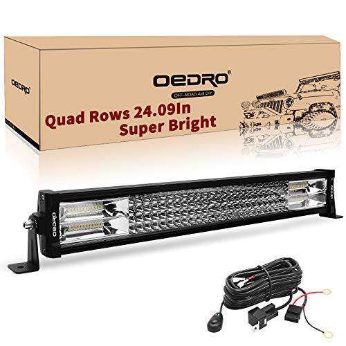 oEdRo LED 라이트 바 22 인치 520W 36400LM Quad-Rows 스팟플러드 콤보 Led 라이트 Work 라이트+ 배선 하네스 IP68 등급 오프로드 라이트 12V 24V 호환 픽업 지프 SUV 4WD 4X4 ATV UTE 트럭 트랙터 etc