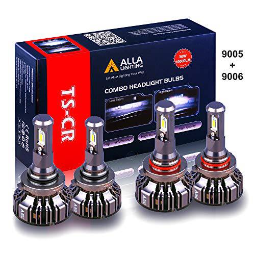 ALLA 라이트닝 TS-CR 콤보 9005 9006 LED 전구 10000Lms Xtremely 슈퍼 브라이트 HB3 HB4 Forward 라이트닝 교체용 자동차, 트럭, 6000K 제논 화이트 (4 팩, 2 세트)