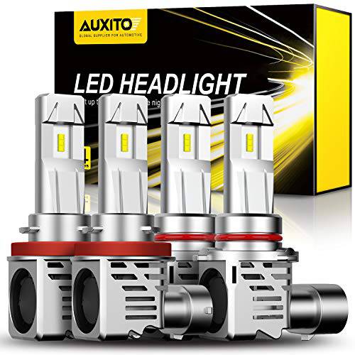 AUXITO 9005 H11 LED 헤드라이트전구, 전조등 콤보, 200% Brighter Than 할로겐, 6500K 쿨 화이트, 무선 헤드라이트,전조등 LED 전구  하이빔 로우 빔 교체용, 2pcs 9005 and 2 pcs H11 포함