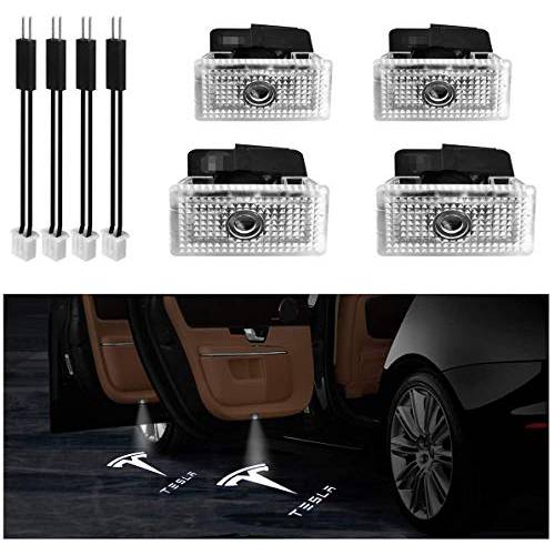 차량용 도어 LED 로고 프로젝터 흐리게하다 라이트 웰컴라이트 고스트 쉐도우 테슬라 모델 3 모델 S 모델 X Accessories(4 팩)