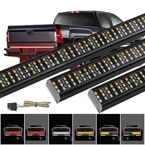 HYBKLER 60 LED 테일게이트 라이트 바 트리플 알루미늄 프레임 4-Way 플랫 커넥터 Wire-Amber 연속 회전 신호&  위험 라이트, 레드 브레이크/ 런닝, 화이트 리버스 라이트 픽업 트럭 SUV
