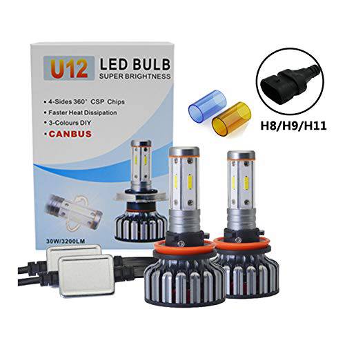 LED 헤드라이트 - U12 - H8 H9 H11 LED 헤드라이트,전조등 포그라이트, 안개등 60W 6400 루멘 6000K (화이트) 3000K (노란색) 8000K (블루)