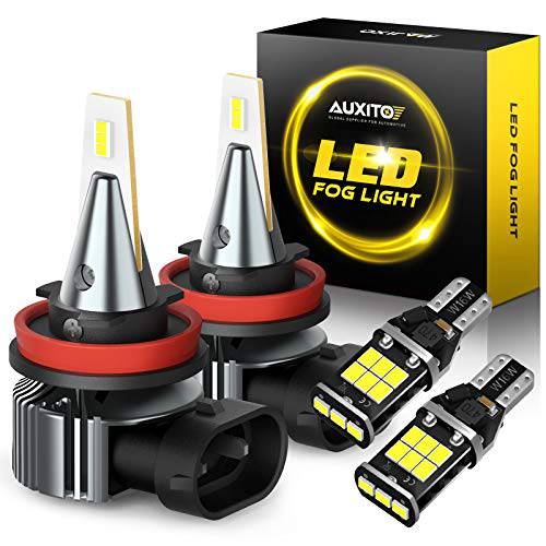 AUXITO 912 921 LED 백업 리버스 라이트 전구 번들,묶음 H11(H8, H16) LED 포그라이트, 안개등 전구 6500K, Total 4 전구