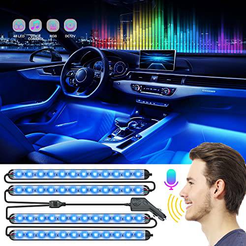 Voice-Control Interior-Car Led-Lights Decorative-Accessories - 4 Pcs 48 Led 스트립 라이트 자동차 Dc 포트, 30 음성 컨트롤 설명, 음악 동기화 컬러 체인지 DC 12V