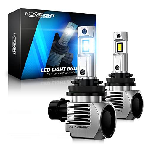 Novsight H11 LED 전구 20000 루멘,  무선 600% 밝기 H11/ H8/ H9 LED 헤드라이트 전구 로우 빔, 90W 6500K 브라이트 화이트 대화 키트, 다이렉트 설치, 할로겐 교체용, 팩 of 2