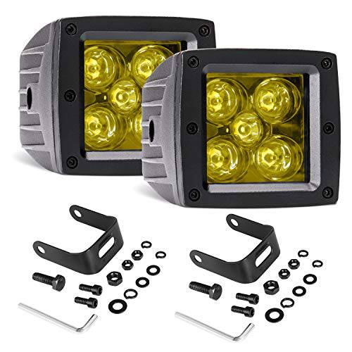 노란색 LED 큐브, 3 인치 2PCS 100W 오프로드 LED 노란색 포그라이트, 안개등 LED 포트 사각 드라이빙라이트 스팟 빔 LED 라이트 바 LED 워크라이트 방수 안개등 트럭 ATV Utv SUV 자동차 보트