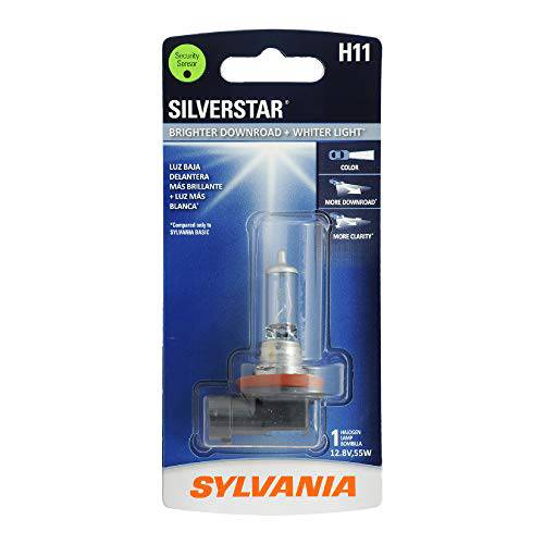 SYLVANIA - H11 SilverStar - 고성능 할로겐 헤드라이트전구,  하이 빔, 로우 빔 and Fog 교체용 전구, Brighter Downroad Whiter 라이트 (포함 1 전구)