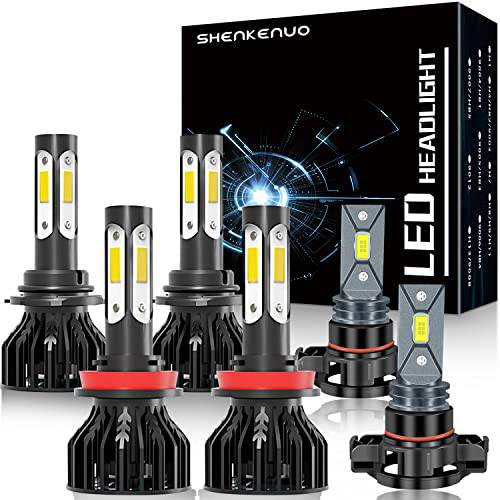 SHENKENUO 호환 TAHOE(2007-2015) 9005+ H11 하이/ 로우 빔 LED 헤드라이트전구, 전조등+ 5202 LED 포그라이트, 안개등 전구, 팩 of 6