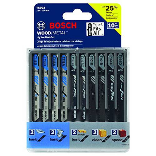 Bosch 10-Piece 다양한 T-Shank 직소, 직쏘 블레이드 세트 T5002